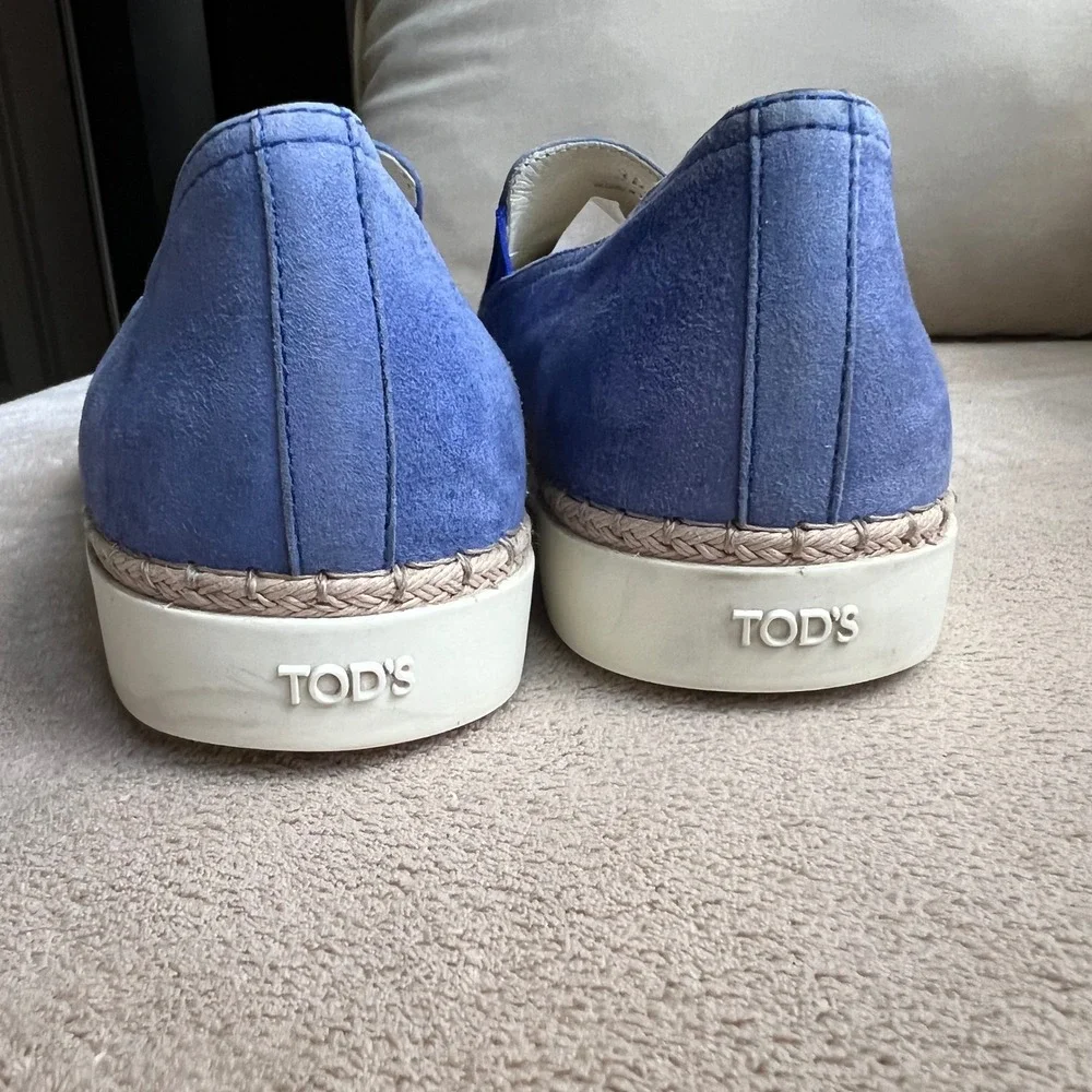 Tods Women 5.5 EU 36 Blue Suede Espadrille Slip On Sneaker Loafers Resort Travel